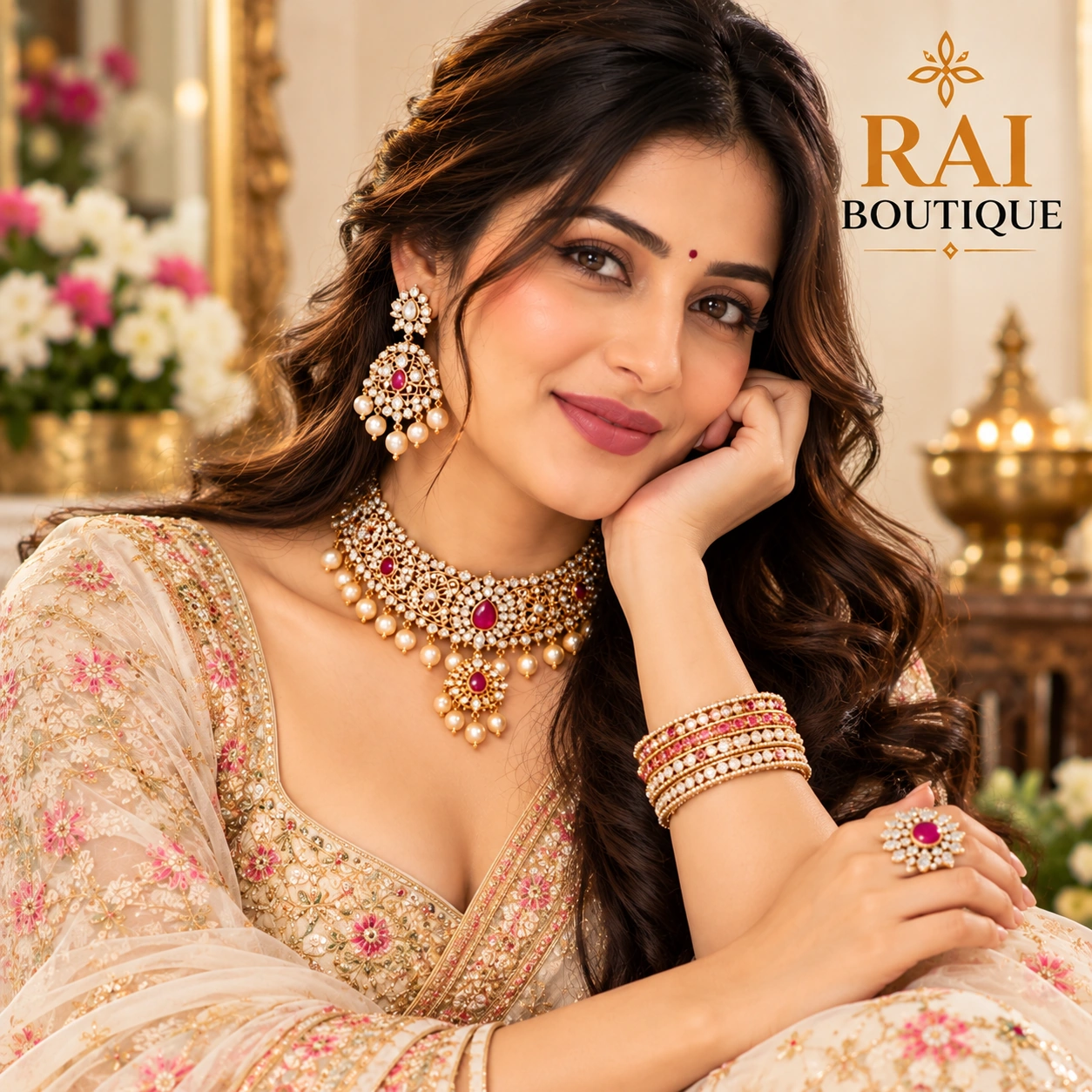 Elegant Gold & Ruby Jewellery Set